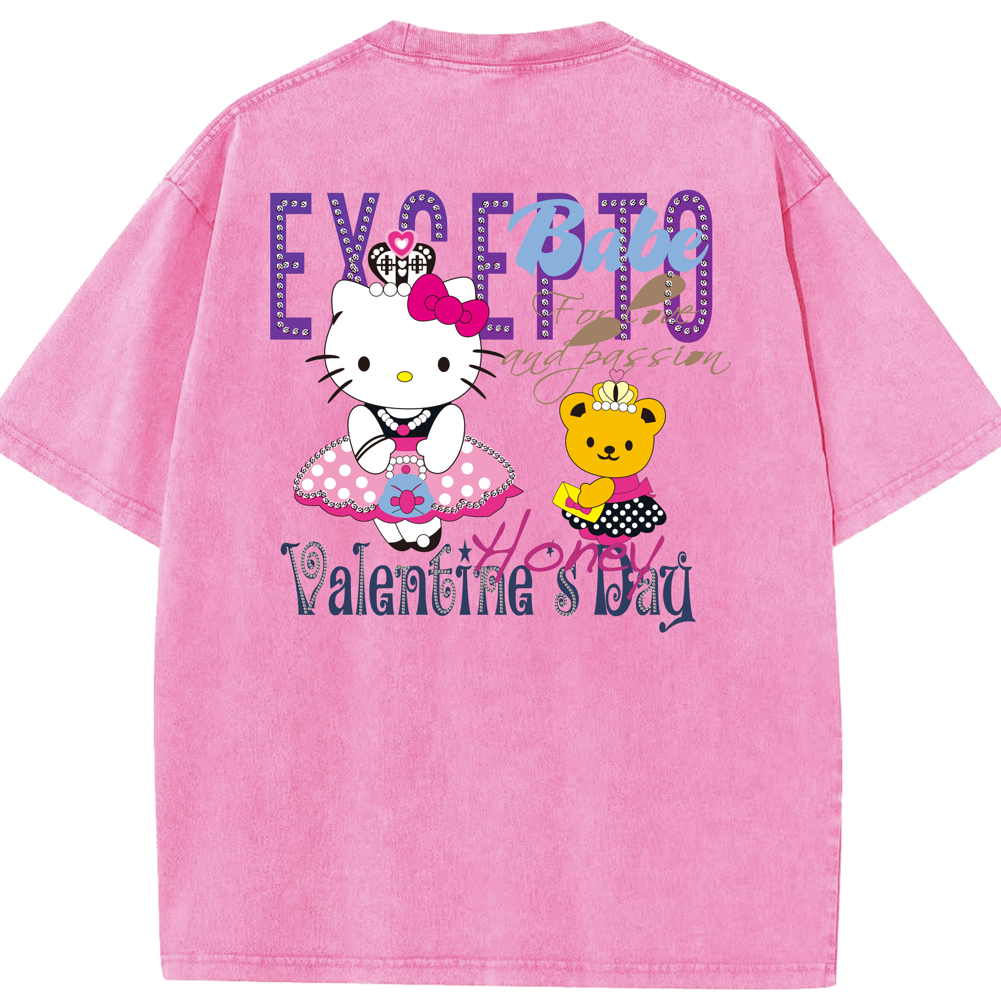 （画像用） Hello Kitty ハローキティ 綿100% ヴィンテージ風 半袖Tシャツ（背面プリント）